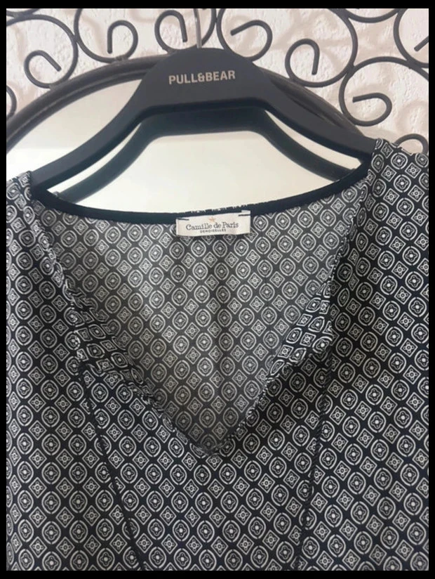 Camille de Paris Vloeiende Jurk met Geometrische Print Zwart en Grijs - Maat 36 S’ ne – photo 3